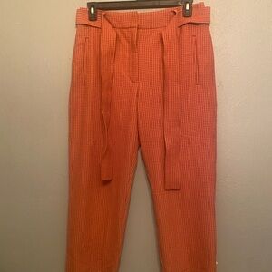 Aritzia Wilfred Tie Front Check Pant Sz 12 Red High-Waisted Pants Wool blend